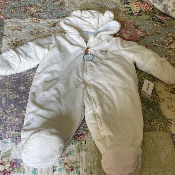 Carter's Cozy White Faux Fur Hooded Footie - Picture 1 of 7